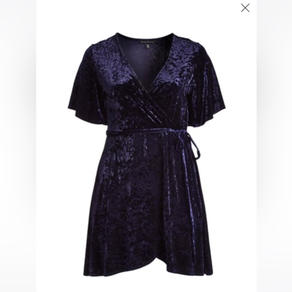 New‎ Derek Heart Navy Butterfly-Sleeve Velvet faux Wrap Dress Plus size 3x